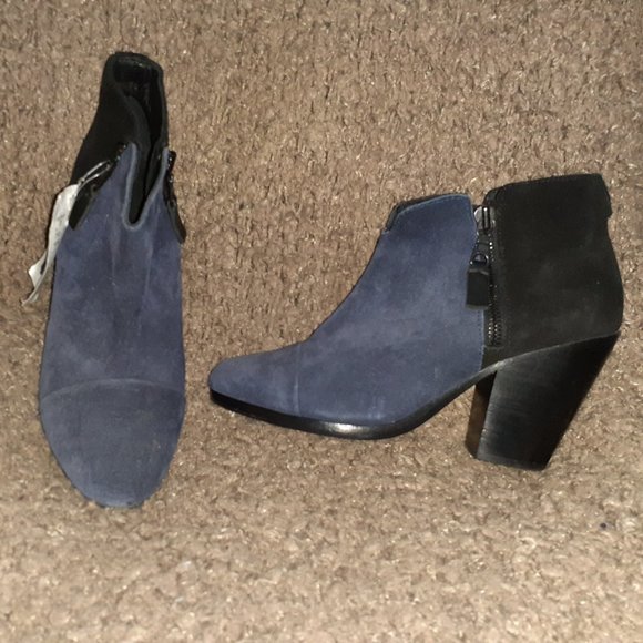 RAG BONE-Margot-Black Navy Suede Ankle Boots Block Heel